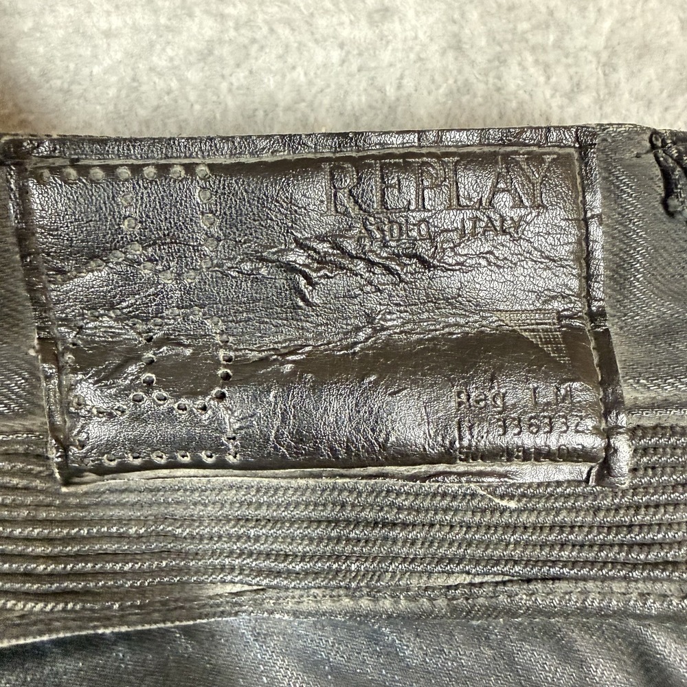 REPLAY Jeans Mens 29x34 Black WAXED Tunky Straight Leg Loose Fit Moto Biker EUC - Picture 7 of 15
